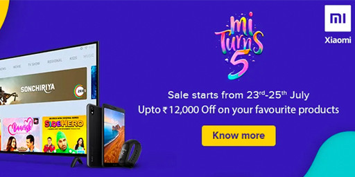 Mi Turns 5 Upto Rs.12000 Off + Extra 5% Instant Discount For SBI Credit Card Users