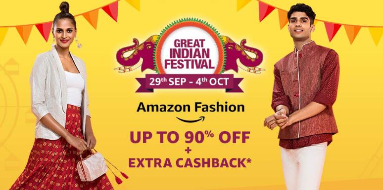 Great Indian Festival | Upto 90% Off on Fashion + 10% Instant Discount/Bonus Offers via SBI Cards (29th Sept - 4th Oct)