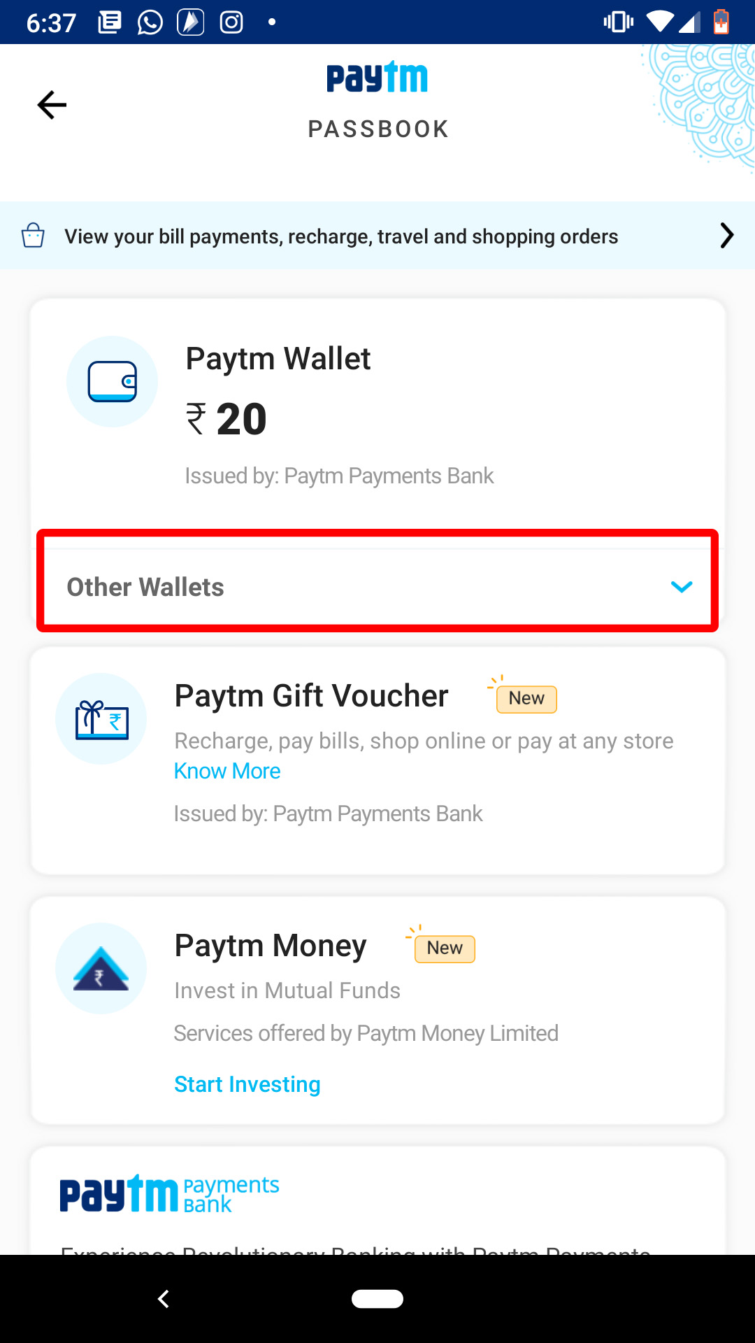 Tap on other Wallet