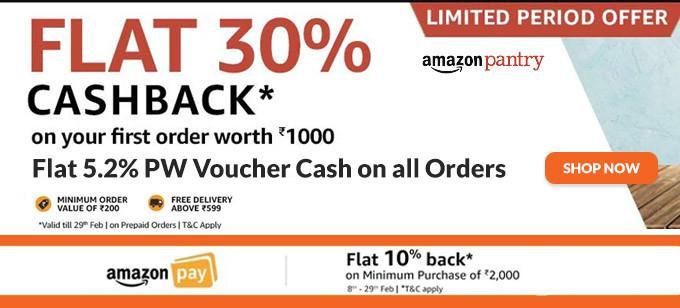 Flat 30% + Extra 10% Cashback via Amazon pay + 10% Off via Payzapp