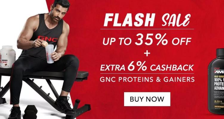 FLASH SALE | Upto 35% Off + Extra 6% Cashback on GNC Proteins & Gainers