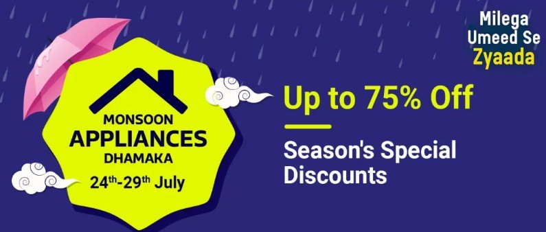 MONSOON APPLIANCES DHAMAKA | Upto 75% Off On Appliances + Extra 10% SBI Credit Card Off
