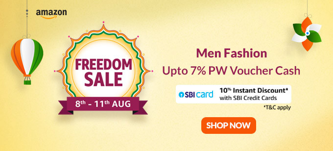 FREEDOM SALE | Upto 70% Off on Amazon Fashion for Men's + 10% Instant Discount via SBI Credit Cards