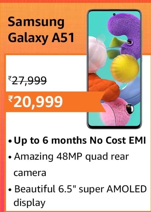 Samsung Galaxy A51 (6GB RAM, 128GB Storage) with No Cost EMI/Additional Exchange Offers