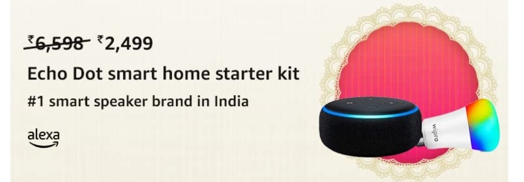 Echo Dot (Black) Combo with Wipro 9W LED Smart Color Bulb - Smart Home Starter Kit