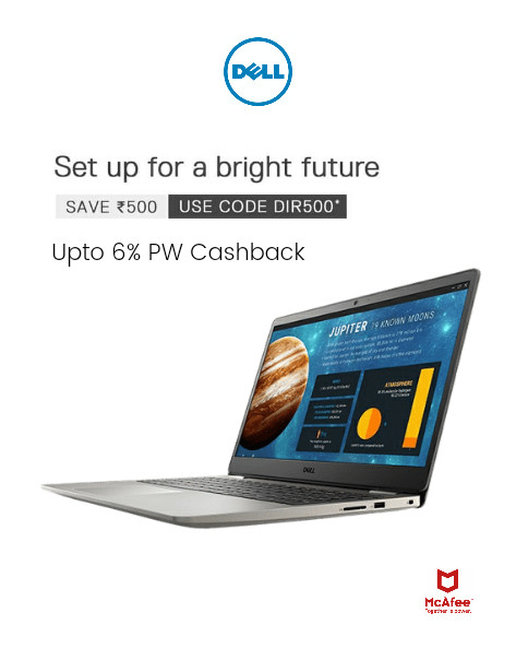Save Rs. 500 on Dell Inspiron Laptops.