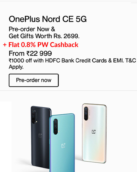 NEW LAUNCH | OnePlus Nord CE 5G + Rs.1000 Off with HDFC Bank Credit Cards & EMI (Open Sale Starts from 12 PM 16th June, Gifts worth Rs.1000 )