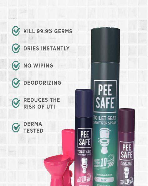 Buy Pee Safe Toilet Seat Sanitizer Spray (300ml) - Mint | Reduces The Risk Of UTI & Other Infections | Kills 99.9% Germs & Travel Friendly