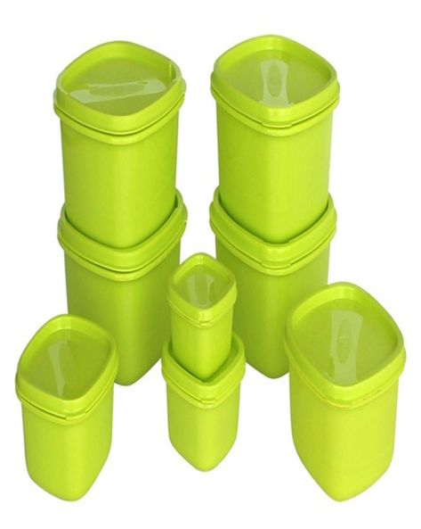 Buy Princeware - 5708-GN Store Fresh Square Plastic Container Set, 8-Pieces, Pista Green