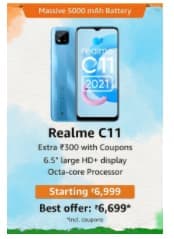 Realme C11, Starting at Rs.6,999 + Extra 10% Instant Discount on SBI Card
