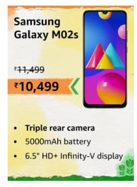 Samsung Galaxy M02s + Extra 10% Instant Discount on SBI Card