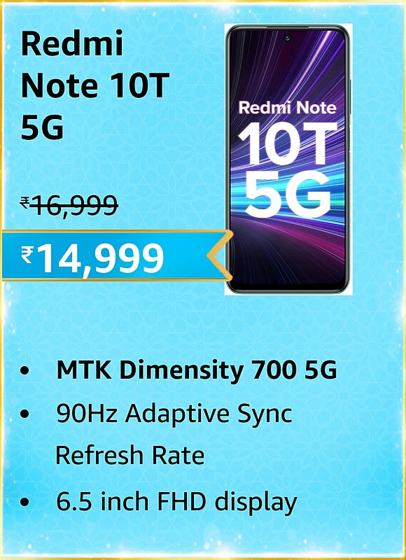 GREAT INDIAN FESTIVAL | Buy Redmi Note 10T 5G + Extra 10% ICICI/Kotak Bank/Rupay Card Off