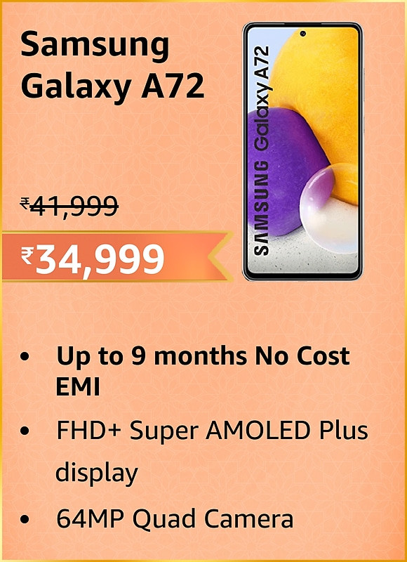 GREAT INDIAN FESTIVAL | Buy Samsung Galaxy A72 + Extra 10% ICICI/Kotak Bank/Rupay Card Off
