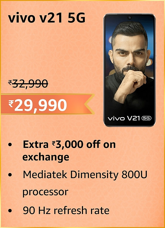 GREAT INDIAN FESTIVAL | Buy Vivo V21 5G + Extra 10% ICICI/Kotak Bank/Rupay Card Off