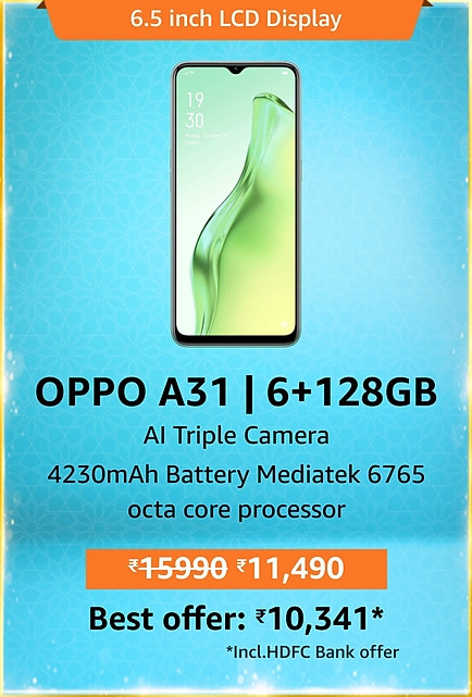 GREAT INDIAN FESTIVAL | Buy OPPO A31 + Extra 10% ICICI/Kotak Bank/Rupay Card Off
