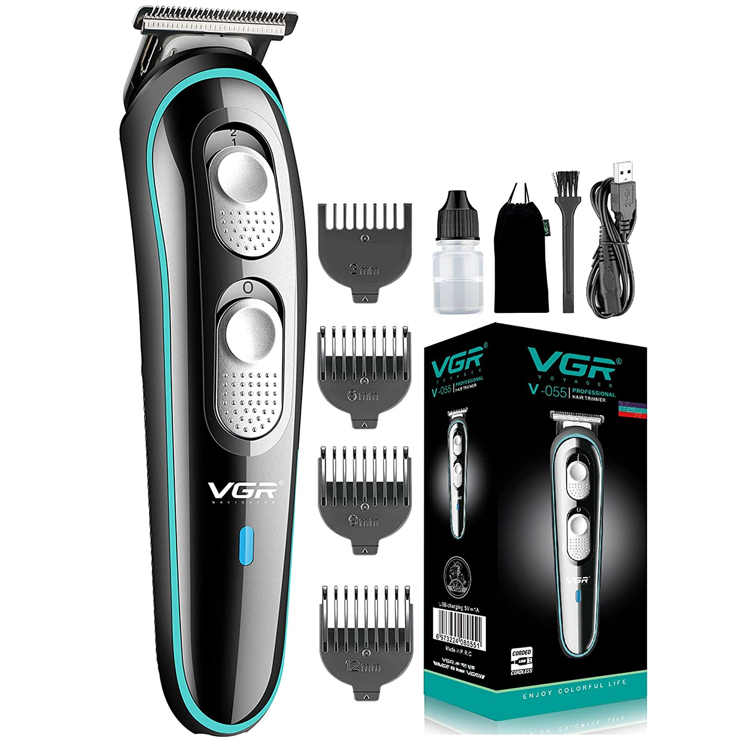 Buy VGR V-055 Professional Cordless Rechargeable Beard Trimmer Clippers for Men with Guide Combs Brush, Black