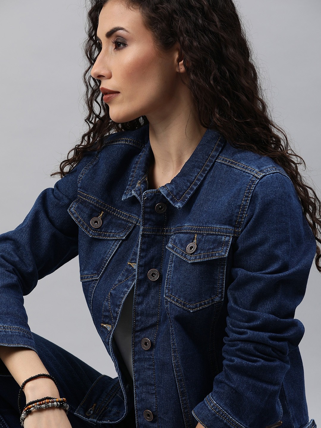 Buy Roadster Women Blue Solid Denim Jacket