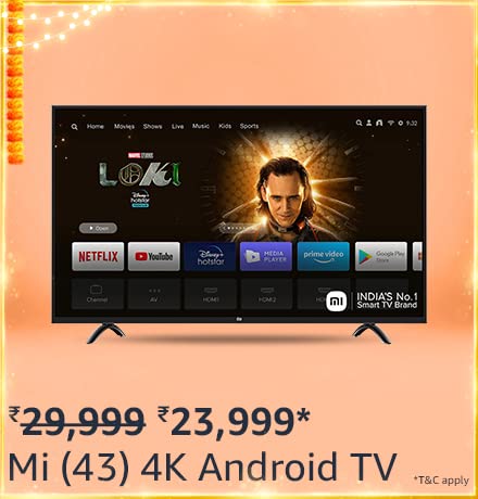 Buy Mi 108 cm (43 Inches) 4K Ultra HD Android Smart LED TV+ Extra 10% ICICI/Kotak Bank/Rupay Card Off.