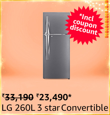 GREAT INDIAN FESTIVAL | Buy LG 260L 3 Star Smart Inverter Frost-Free Double Door Refrigerator+ Extra 10% ICICI/Kotak Bank/Rupay Card Off