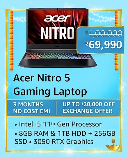 GREAT INDIAN FESTIVAL | Acer Nitro 5 11th Gen Intel Core i5-11400H + Extra 10% ICICI/Kotak Bank/Rupay Card Off