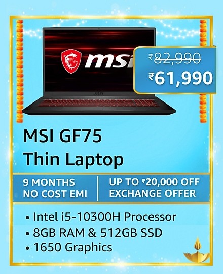 GREAT INDIAN FESTIVAL | Buy MSI GF75 Thin, Intel i5-10300H, 17.3' FHD IPS-Level 144Hz Panel Laptop + 10% Off With HDFC Cards