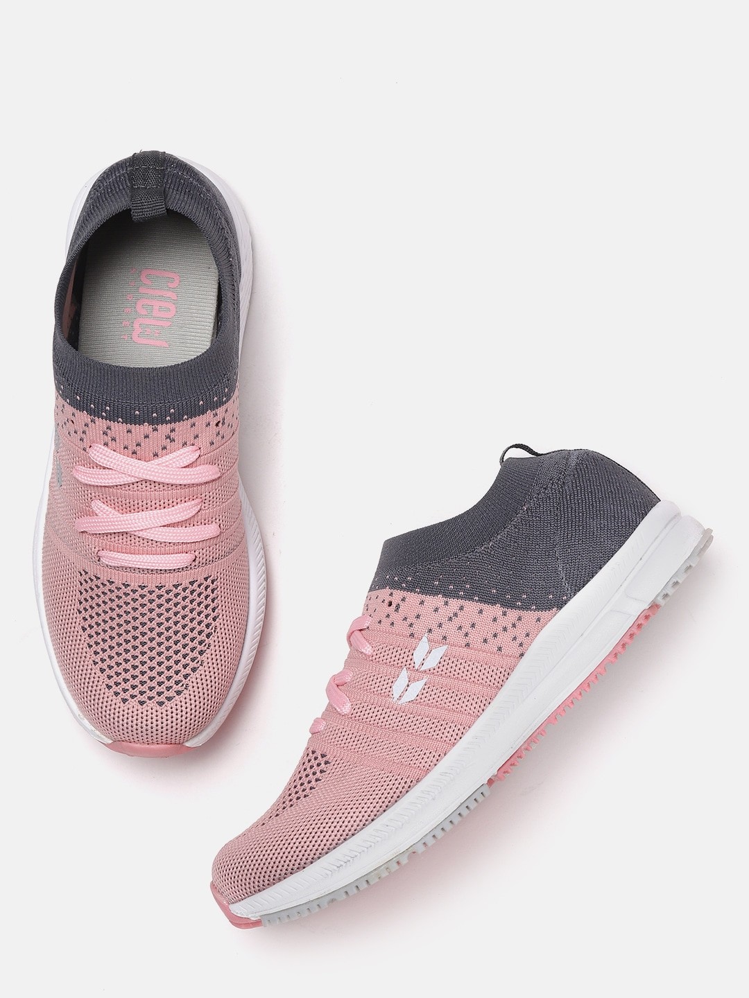 Buy Crew STREET Women Pink & Charcoal Grey Colourblocked Running Shoes