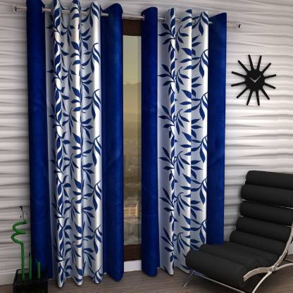 Buy Fashion String 214 cm (7 ft) Polyester Door Curtain (Pack Of 2) (Self Design, Blue)