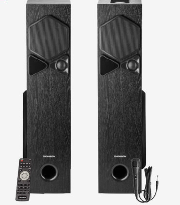 Buy Thomson TSP10-BK 100W Tower Speaker with Wired Mic (Black) Thomson Thomson TSP10-BK 100W Tower Speaker with Wired Mic (Black)