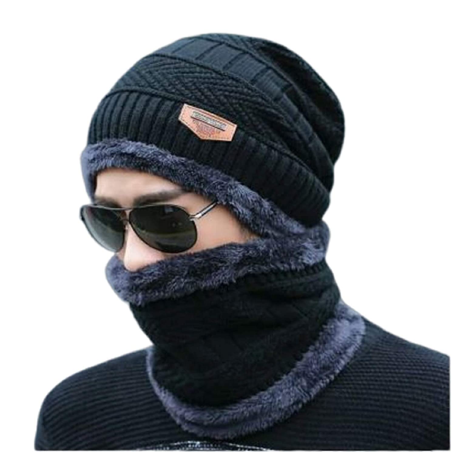 Buy HUNTSMANS ERA Winter Knit Beanie Cap Hat Neck Warmer Scarf and Woolen Gloves Set Skull Cap for Men Women/Winter Cap for Men (3 Piece)