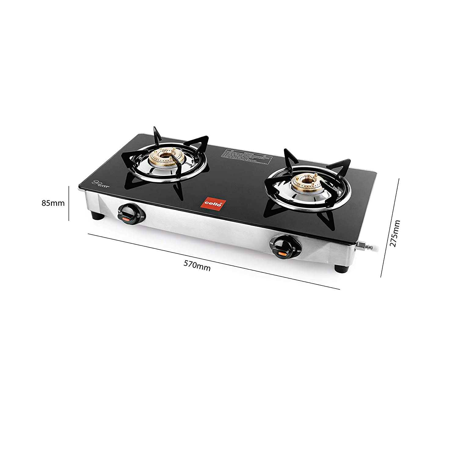 Buy Cello Glorious Glass Top 2 Burner Gas Stove, Manual Ignition, Black