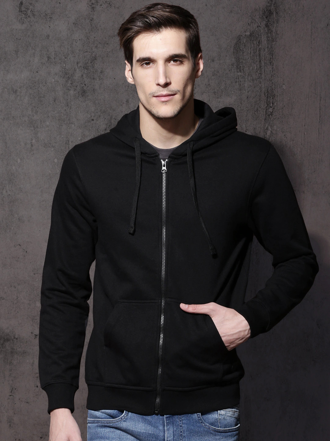 Buy Roadster Men Black Solid Hooded Sweatshirt
