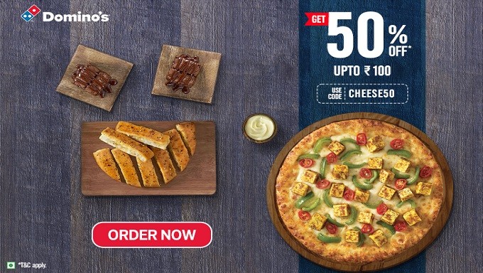 50% Off Upto Rs.100 On Your Favorites Pizza & Sides