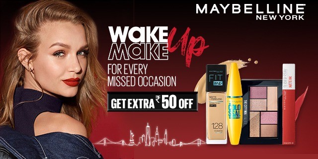 Maybelline Wake Make Up EXCLUSIVE | Upto 30% Off + Rs.50 Off on Maybelline Products + Pay using Dhani OneFreedom Card and save 10% + Save 10% with Selected Bank Cards