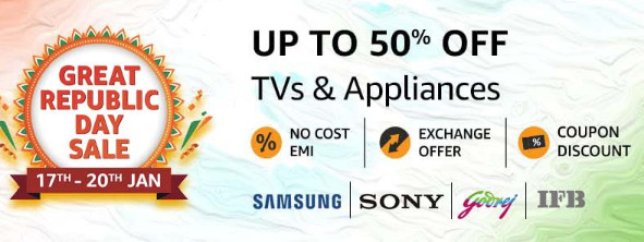 GREAT REPUBLIC DAY SALE | Upto 50% Off On TVs & Appliances + Extra 10% Off On SBI Cards