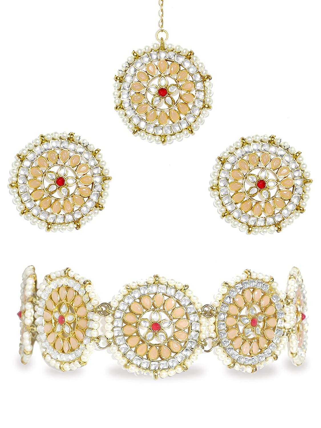 Buy Karatcart Peach Embellished Kundan Choker Necklace Set