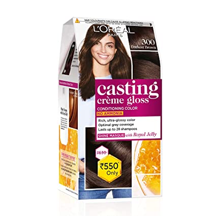 Buy L'Oreal Paris Casting Crème Gloss Conditioning Hair Color, 87.5g + 72ml - Darkest Brown 300 (Pack of 1)