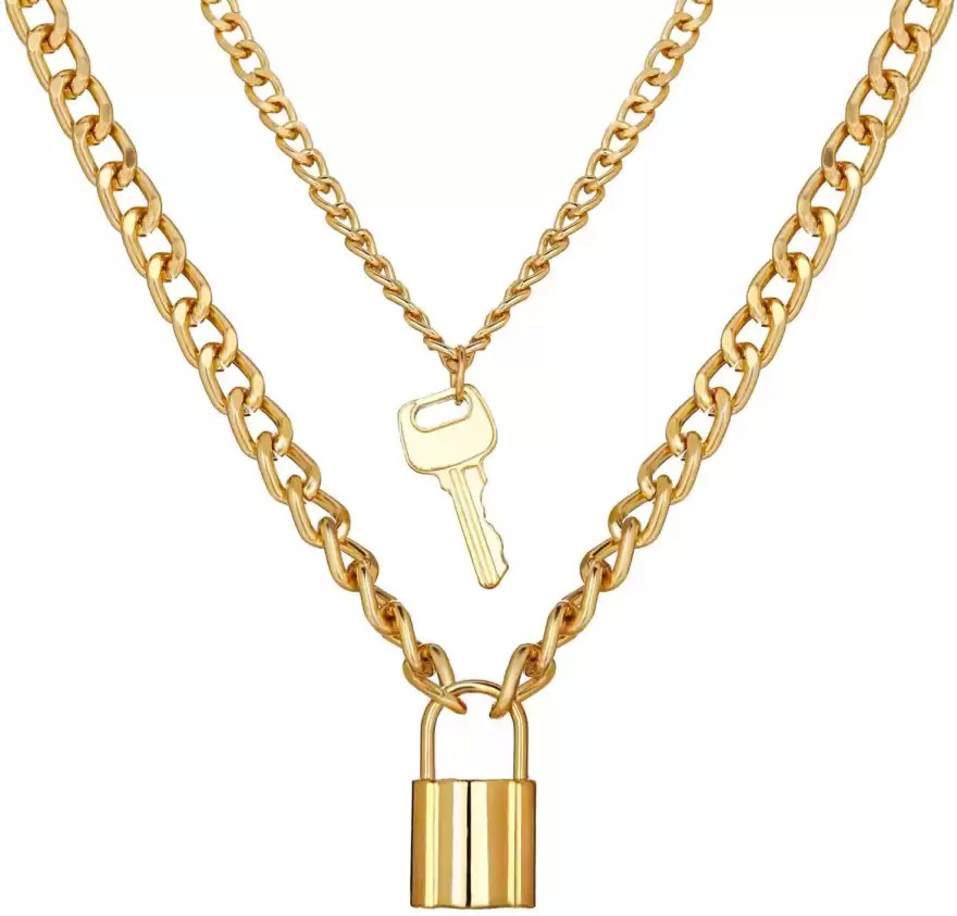 Buy Spectacular Multi Layered Gold Plated Lock and Key Necklace for Women Gold