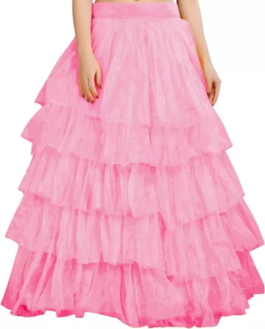 Buy Solid Semi Stitched Lehenga Skirt (Pink)