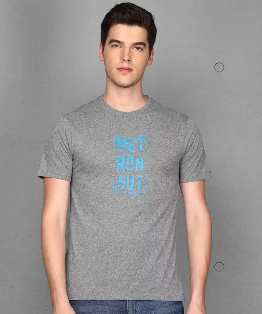 Buy METRONAUT Printed Men Round Neck Grey T-Shirt