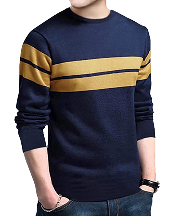 EYEBOGLER Round Neck Full Sleeve Striped T Shirt for Men + 10% Instant Discount up to INR 1500 on ICICI Bank Credit Card