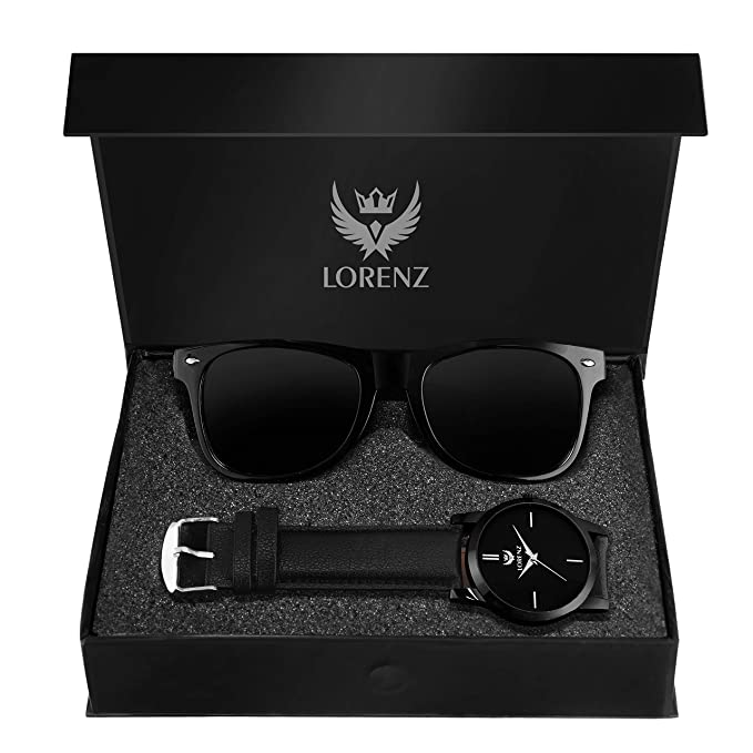 Lorenz Analogue Black Dial Men's Watch & Wayfarer Sunglasses Combo for Men |Gift Combo Set for Men & Boys 