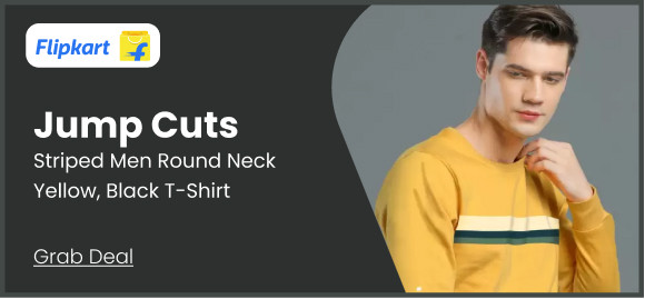 Jump Cuts Striped Men Round Neck Yellow, Black T-Shirt