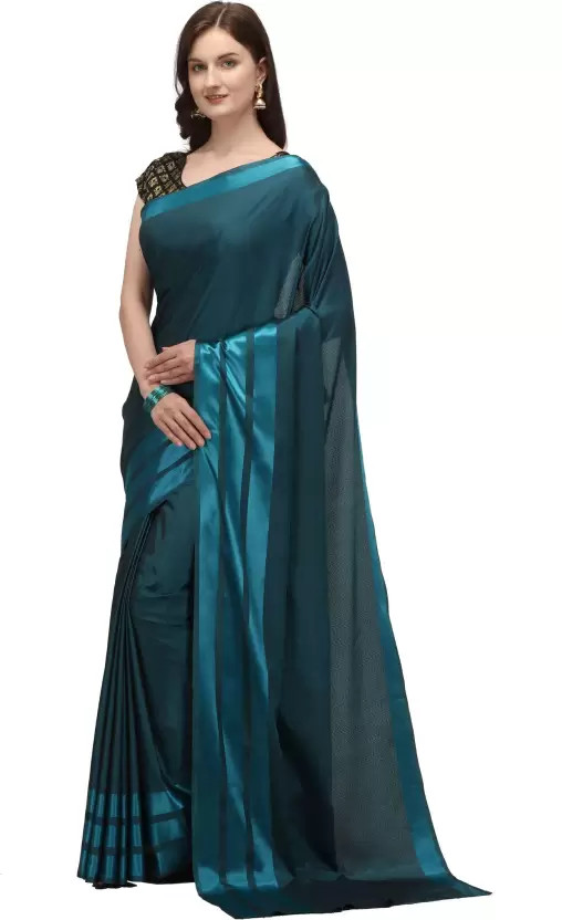 3Buddy Fashion Solid Bollywood Satin Blend Saree(Dark Green)