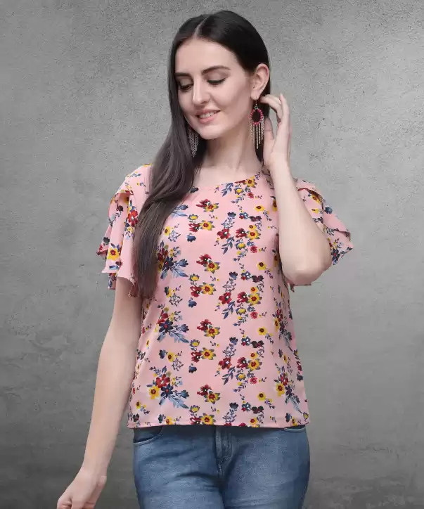 Buy Oomph! Party Butterfly Sleeves Floral Print Women Pink Top
