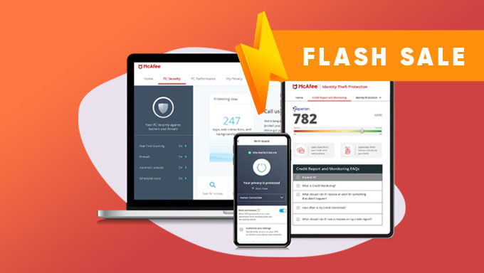 HAPPY FLASH SALE | Flat 10% on McAfee Total Protection for 5-Devices + Rs.1200 PW Cashback
