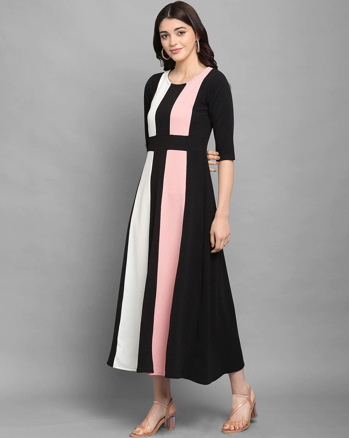 Buy PURVAJA Striped Round-Neck Empire Dress