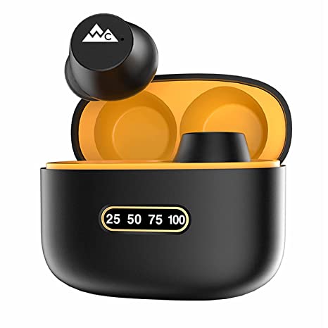 WeCool BT1 ENC Earbuds with Magnetic Charging Case IPX5 Wireless Earphones with Digital Battery Indicator for Crisp Sound Bluetooth Earphones for Secure Sports Fit (Black with Yellow)