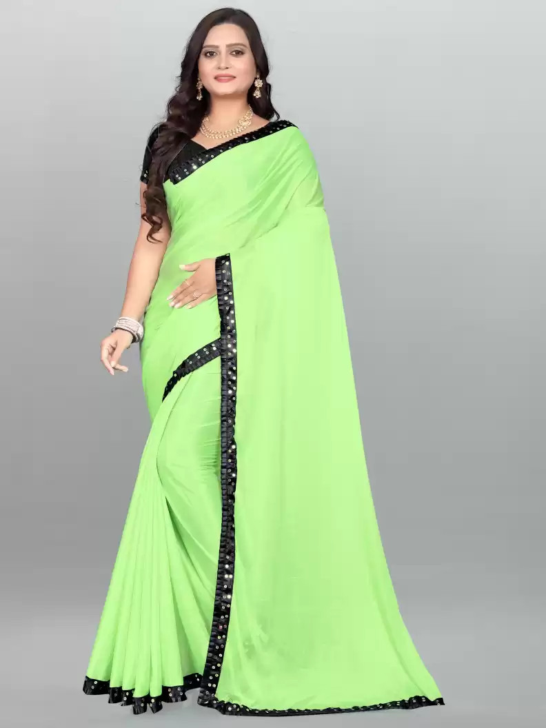 vaankosh with v logo Solid Bollywood Lycra Blend Saree (Light Green)