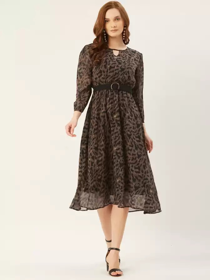 Buy SLENOR Women A-line Brown Dress
