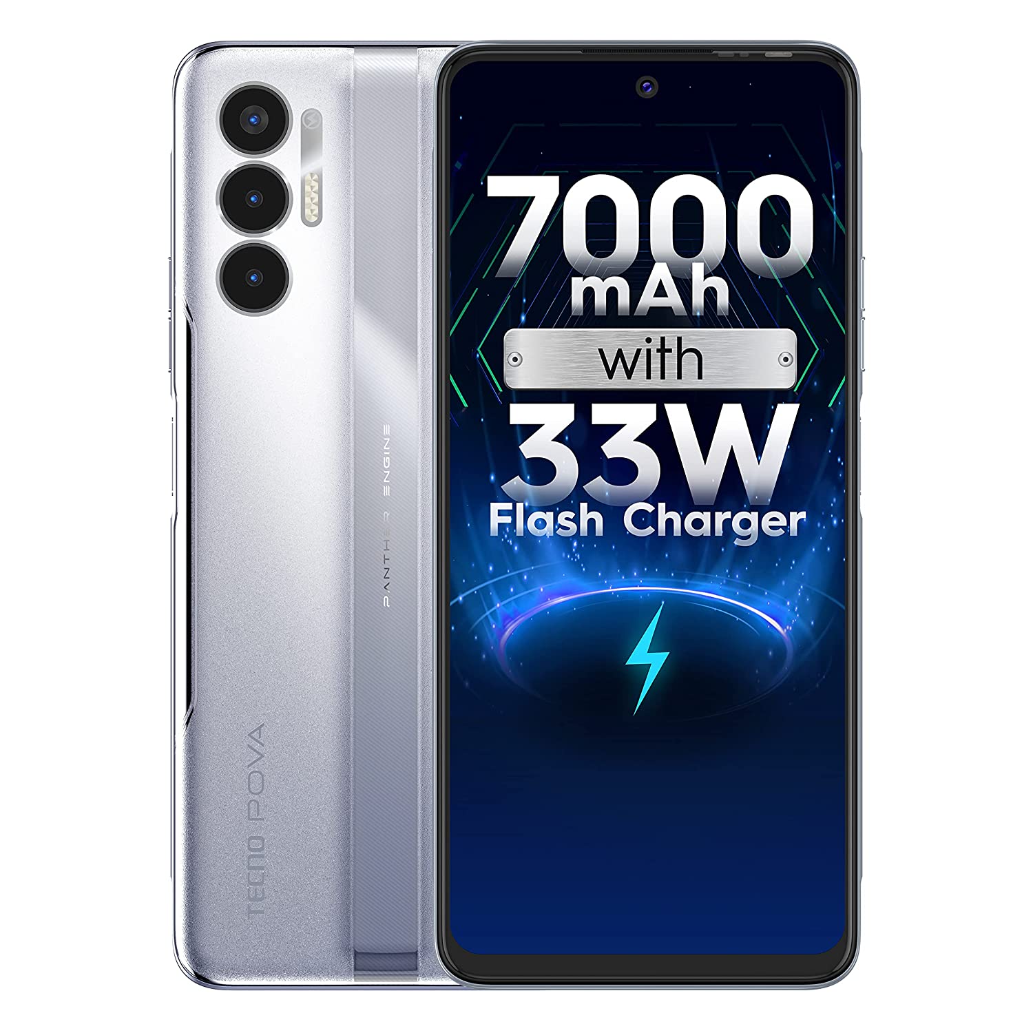 Fab Phone Fest | Buy Tecno POVA 3 (Tech Silver, 4GB RAM, 64GB Storage)| 7000mAh Battery |33W Fast Charger 